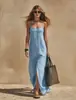 Estação Independente Transfronteiriça Europeia e Americana Moda Nova Verão Elegante Temperamento Casual Fenda Cor Sólida Alça Fina Vestido Roupas Femininas