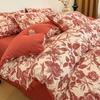 Juego de Cama de Algodón Estilo Retro Clase A de Cuatro Piezas Funda de Edredón Individual de Algodón Puro Engrosado Cepillado Caliente para Primavera y Otoño Juego de Tres Piezas