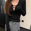 Principios de Otoño Simple Elegante Cuello Redondo Ajustado Manga Larga Punto Ropa Interior para Mujer Aspecto Adelgazante Punto Camiseta Base Top