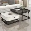 Mesa de centro cuadrada, adecuada para salas de estar, apartamentos pequeños, diseño minimalista y moderno, con tablero de losa de roca, estilo de lujo ligero y una combinación de mesa de centro y mueble de TV de vidrio de moda