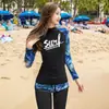 Traje de baño para pareja mujer manga larga dividido protección solar cubierta de barriga traje de baño adelgazante hombre traje de buceo snorkel traje de baño para aguas termales