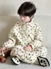 Conjunto de Pijama de Lã Coral Outono/Inverno para Crianças (Meninos e Meninas), Pijama de Zíper Meio e Gola Alta com Desenho, Conjunto de Duas Peças Espesso