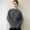 Suéter de punto de cuello redondo 100% cachemir para mujer, suelto, estilo perezoso, con patrón trenzado, top casual de otoño e invierno, suéter base corto y cálido
