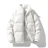 Jaqueta de couro PU e mistura de algodão estilo europeu transfronteiriça, masculina de inverno curta, modelagem solta, gola alta, design de casal estilo americano, peça externa de algodão espessada