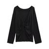 Diseño Estilo Perezoso Espalda Descubierta Grande Torcido Manga Larga Protección Solar Top para Mujer Verano Delgado Casual Holgado Blusa Camiseta