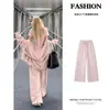 Sudadera con capucha casual deportiva rosa para mujer, súper elegante para otoño, cárdigan con capucha, atuendo estilo coreano, conjunto completo