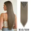 Extensões de Cabelo Europeias e Americanas Clip-In Conjunto de Sete Peças, Perucas Femininas de Comércio Exterior, 16 Peças de Cabelo Clip-In, Cabelo Longo Liso de Fibra de Alta Temperatura, Conjunto de Sete Peças de Extensões de Cabelo