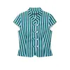 Nuevo Conjunto de Moda de Verano para Mujer: Camisa a Rayas Estilo Europeo y Americano con Hebilla de Nudo + Pantalones Rectos a Rayas
