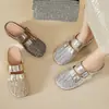 Mules Cerrados con Calados de Pedrería para Uso en Exteriores, Estilo Caliente de Verano 2026, Mocasines Medios de Malla Transpirable con Pedrería para Mujer, Sandalias para Adultos