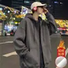 Moletom cardigã liso para homens, estilo primavera/outono, marca americana da moda, forrado com fleece para aquecimento, jaqueta com capuz, peça para casal, agasalho de outono