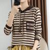 Comércio Exterior Exportação Novo Suéter Tricotado com Capuz Feminino Listrado Solto Base Moletom Coreano Tricotado Top Feminino