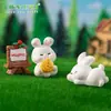 Enfeites de paisagem em miniatura, coelho de desenho animado fofo para decoração DIY, artesanato em resina, enfeites criativos para mesa