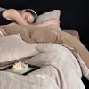 Conjunto de Roupa de Cama de Lã de Leite Espessa e Quente de Cor Sólida para Inverno Conjunto de Quatro Peças Lado Duplo Antiestático Lençol de Coral Fleece Lençol de Elástico Capa de Edredom