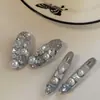 Corazón de Diamante Azul~Clip para el Cabello con Perlas de Pedrería Geométrica Irregular Plata Moda Clip para Flequillo Lateral Pinza de Pato