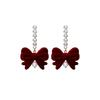 Aretes de borla con lazo flocado rojo vintage de otoño e invierno Aguja de Plata ins Año Nuevo rojo vino bola de piel aretes de perlas