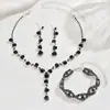 Amazon Fashion Colar Brincos Pulseira de Strass de Cristal Conjunto de Três Peças Acessórios de Joias Joias de Casamento para Noivas