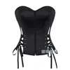 Nuevo Corsé de Encaje con Cremallera Estilo Chica Picante Negro, Bustier de Color Sólido, Corsé Moldeador de Cintura Hueso de Pez Streetwear