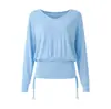 Cubierta de manga larga para yoga, cruzada, cuello en V, cordón doble, manga murciélago, hombros caídos, holgada, casual, adelgazante, deportiva, protectora del sol para mujer