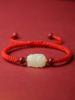 Pulsera Pixiu de Jade Hetian para Atraer Riqueza y Buena Suerte, Pulsera de Hilo Rojo para Mujeres y Hombres, Pulsera Tejida de Pareja, Año del Zodiaco de la Serpiente