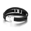 Moda Europea y Americana Pulsera de Timón Trenzada Multicapa de Aleación de Zinc para Hombre Pulsera de Cuero Simple de Moda Transfronteriza Joyería