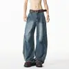 Nuevos Pantalones Anchos de Verano de Moda, Estilo Americano para Hombre Desestructurados Sueltos Vintage Azules de Pierna Recta Jeans para Hombre