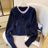 Cárdigan de punto versátil de estilo coreano, tipo dos piezas, ajustado, casual, con botones laterales, bloques de color, para mujer, nueva colección de otoño