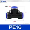 Conector neumático de plástico azul en T PY6 tubo de gas inserción rápida PW junta rápida PEG12-8/4/10 reductor