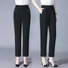 Pantalones de Mamá, Pantalones Finos de Verano, Pantalones para Mujeres de Mediana Edad y Mayores, Elásticos de Cintura Alta Pierna Recta Sueltos Pantalones de Abuela de Nueve Puntos