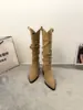 Apertura Grande en la Pantorrilla Corte en V Botas de Montar Largas para Mujer 2026 Otoño/Invierno Nuevas Tacón Grueso Punta Fina Calado Chelsea Vaqueras Western Botas Plisadas