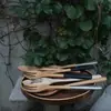 Suministro Exclusivo Transfronterizo de Cucharas para Ensalada de Madera de Haya, Tenedores para Ensalada con Mangos de Colores, Cucharas para Freír de Madera, Tenedores de Madera con Mango Largo, Cucharas de Madera, Cucharas para Ensalada
