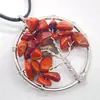 Pendente Redondo 30mm Árvore da Vida Cristal Natural Ágata Colorida Árvore da Fortuna Pedrinhas Enroladas em Fio Acessórios Ecológicos
