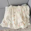 [Al por mayor] Pijama estilo japonés de oso con lunares azul leche para mujer, cárdigan de cuello redondo, ropa de estar de manga larga, adecuado para primavera y otoño, se puede usar como prenda exterior