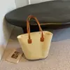 Bolso Cubo de Paja, Bolso Tejido de Paja para Mujer, Bolso de Mano de Ratán para Playa, Bolso de Mano de Gran Capacidad de Moda para Verano, Bolso de Hombro, Tejido de Paja