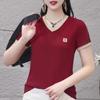 Una generación de camiseta de manga corta de verano 2025 para mujer con cuello en V estilo extranjero Joker top moda camisa básica para madre