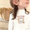 Camiseta de Manga Larga Base para Niñas con Cuello Volante, Felpa Cálida, Elegante, Cuello Semi Alto, Ropa Interior, Top Cepillado, Otoño/Invierno, para Niños Mayores