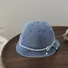 Sombrero de Pescador de Mezclilla para Niños Estilo Coreano Ins Lazo de Perlas Sombrero de Bebé Nuevo Estilo Primavera y Verano Sombrero de Cubo para Niñas