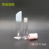 Tubo redondo para gloss labial de plástico Zamai 3,5ml com tampa chanfrada, tubo vazio para lip glaze de plástico com haste de pincel de cristal, material de embalagem