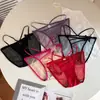 Ropa Interior Femenina de Satén Francés Pure Desire Transparente Transpirable Sexy Tentación Corte de Cintura Baja Calado Bordado de Mariposa Tanga