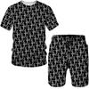 Conjunto esportivo de verão masculino transfronteiriço letras impressão digital 3D camiseta de manga curta shorts conjunto de 2 peças respirável roupas casuais