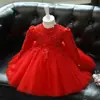 Vestido para Niñas Pequeñas 2026 Blanco Tull Abullonado Fiesta de Primer Cumpleaños Vestido de Niña Manga Larga Estilo Princesa Venta al por Mayor