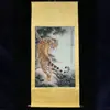 Pintura de Rollo, Caligrafía y Pintura Antigua, Pintura de Entrada, Imitación Estilo Vintage, Ya Enmarcado, Pintura Colgante Thangka Religiosa, Caligrafía y Pintura de Tigre en la Montaña
