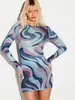 Vestido de malla transparente con estampado de tigre, superventas transfronterizo europeo y americano para mujer, corte ajustado, que realza la figura, vestido bodycon estilo chica playera sexy