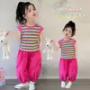 Conjunto de Verão para Meninas 2026 Novo Estilo Colete Listrado de Bebê e Calça Cargo Conjunto de Duas Peças Roupas Finas de Verão para Crianças