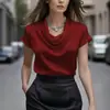 2026 TikTok Transfronteiriço Europeu e Americano Amazon Site Independente Novo Top de Cetim com Gola Drapeada Manga Curta Roupa Casual
