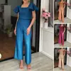 Terno de Moda Azul Terno Casual de Moda Temperamento do Sudeste Asiático Elegante Fibra de Poliéster Emagrecedor Versátil