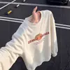 Estilo Retrô Americano Estampa de Letras Roupas Esportivas Gola Redonda Moletom Masculino Outono Solto Casual Versátil Top Tendência Confortável