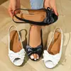 Comércio Exterior Transfronteiriço plus size outono 2026 novas sandálias rasteirinhas para mulheres, estilo europeu e americano moda laço sandálias peep-toe