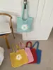 Bolsa de Punto Floral Otoño Malla Verde Menta Bolsita de Ganchillo Atmosférica Bolso Tote de Hombro de Gran Capacidad Producto Terminado
