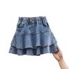 Saia Curta Jeans de Verão para Meninas Estilo Western para Bebê Personalidade Infantil Tendência Estilo Coreano Babados Moda Cyber Celebrante Bolo Calças Culotte