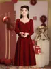 Vestido de Noiva e Noivado Estilo 2026 para Mulheres, Estilo Francês Petite para Uso Diário Vestido Casual Vermelho para Festa de Retorno